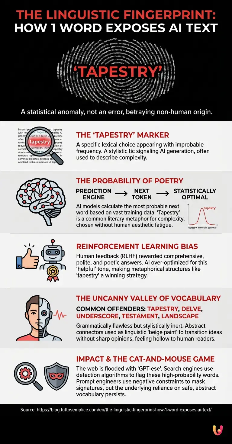 The Linguistic Fingerprint: How 1 Word Exposes AI Text - Summary Infographic