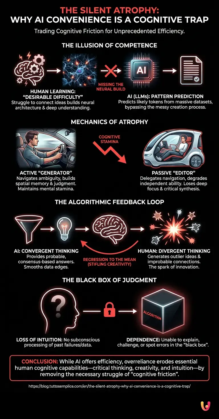 The Silent Atrophy: Why AI Convenience Is a Cognitive Trap - Summary Infographic