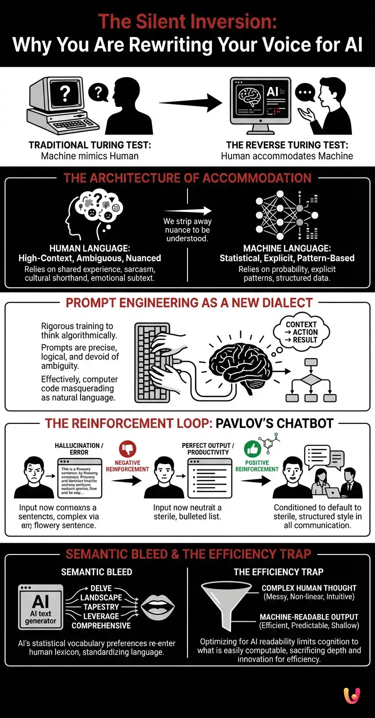 The Silent Inversion: Why You Are Rewriting Your Voice for AI - Summary Infographic