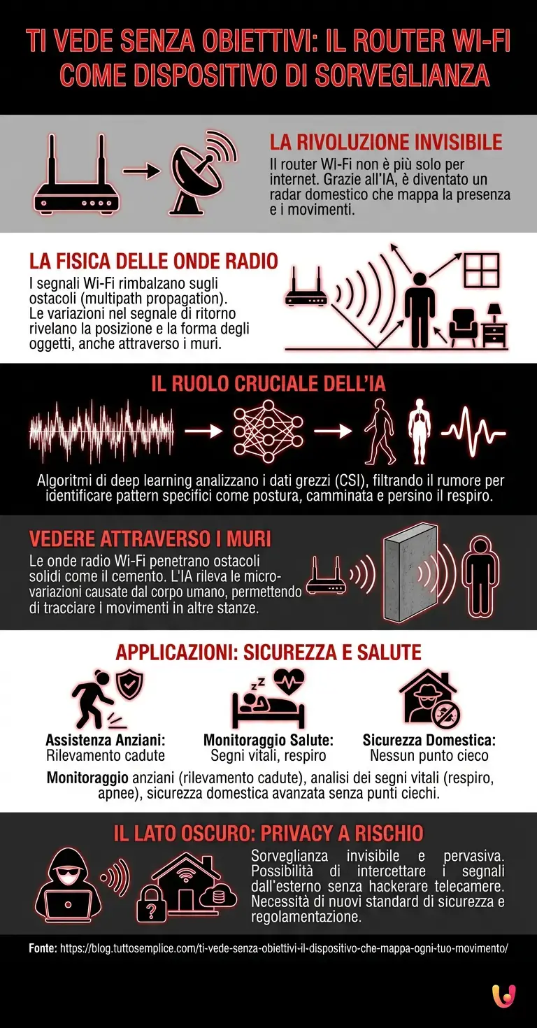 Ti vede senza obiettivi: il dispositivo che mappa ogni tuo movimento - Infografica riassuntiva