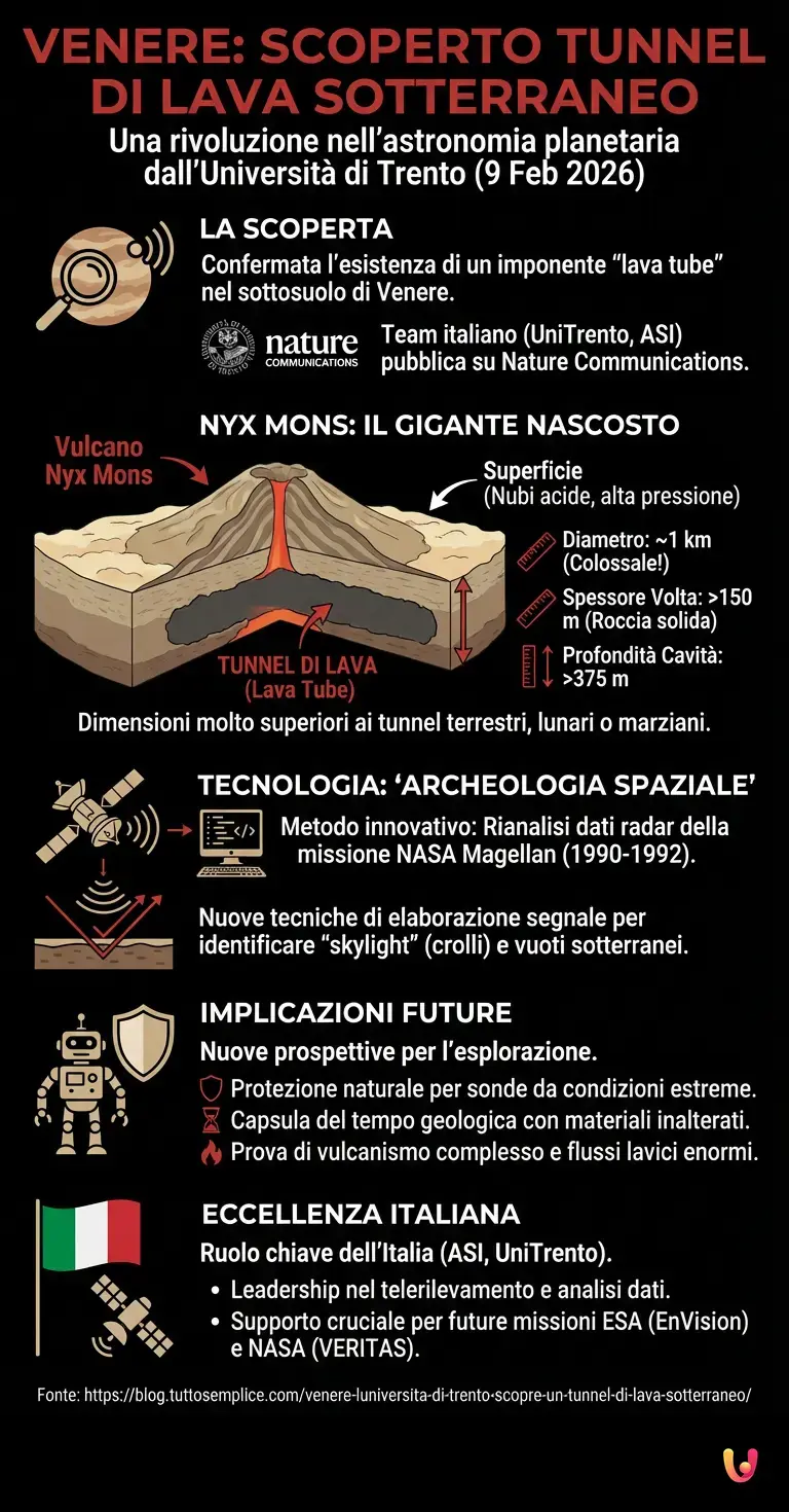 Venere: l'Università di Trento scopre un tunnel di lava sotterraneo - Infografica riassuntiva