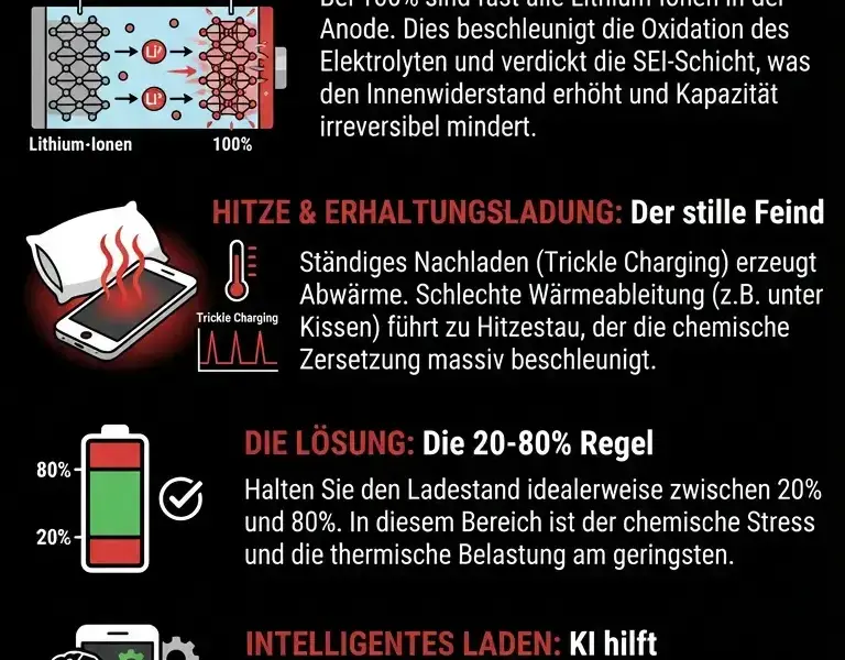 Infografica: Vorsicht beim Laden: Warum 100 Prozent &uuml;ber Nacht dem Akku schaden
