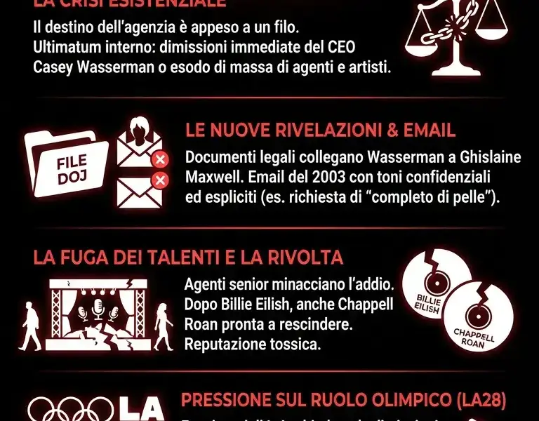 Infografica: Wasserman Music nel Caos: Ultimatum e Nuovi File su Epstein