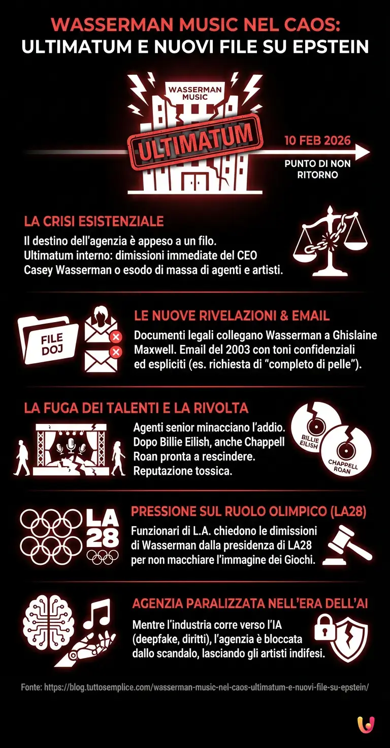 Wasserman Music nel Caos: Ultimatum e Nuovi File su Epstein - Infografica riassuntiva