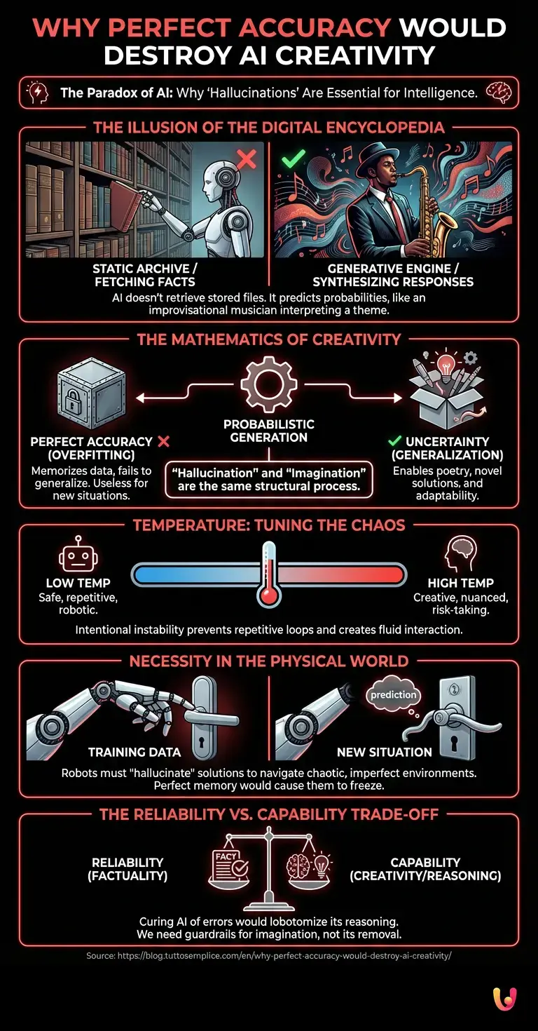 Why Perfect Accuracy Would Destroy AI Creativity - Summary Infographic