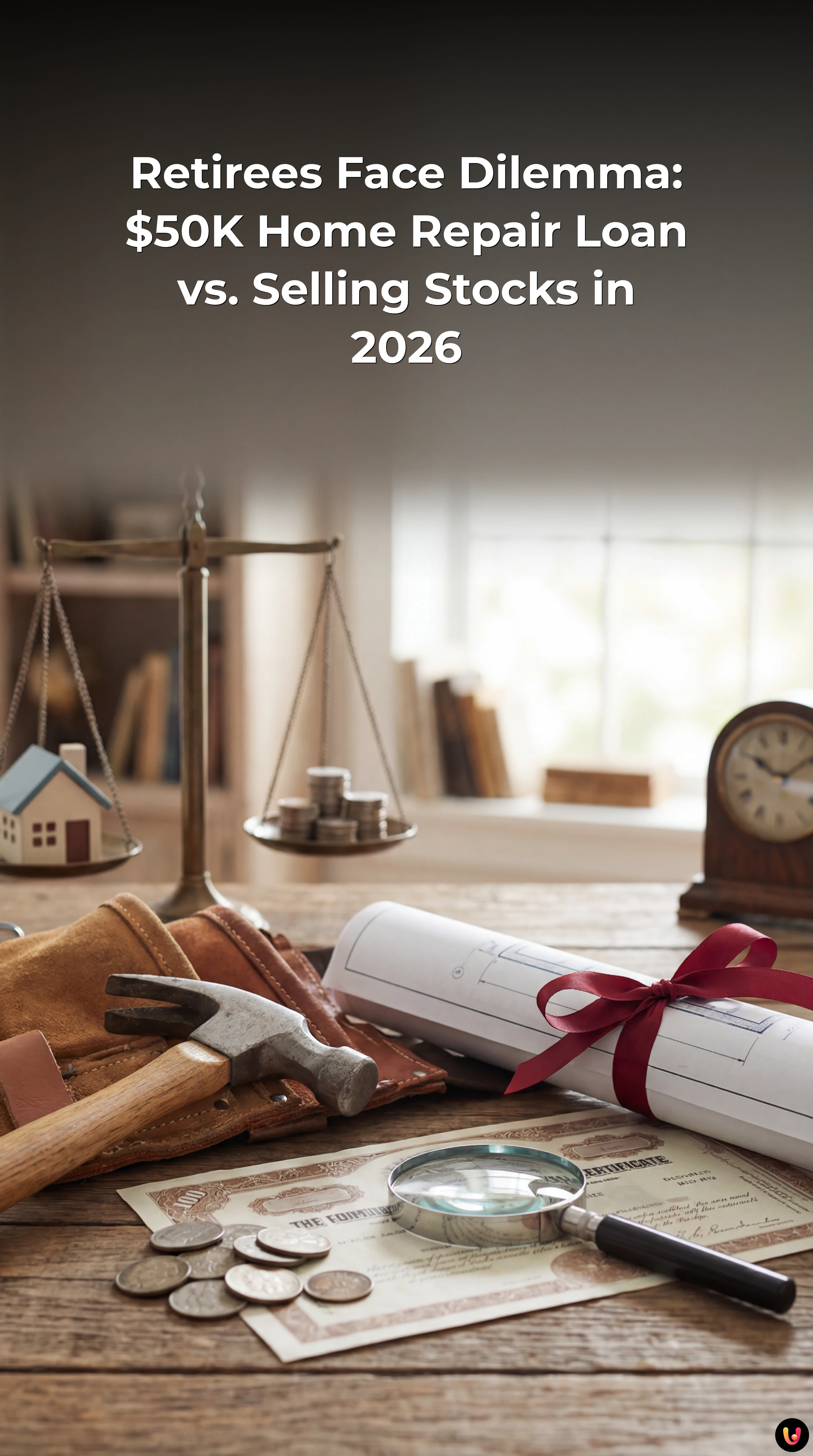 Senior couple reviewing financial documents to decide on home repair funding options.