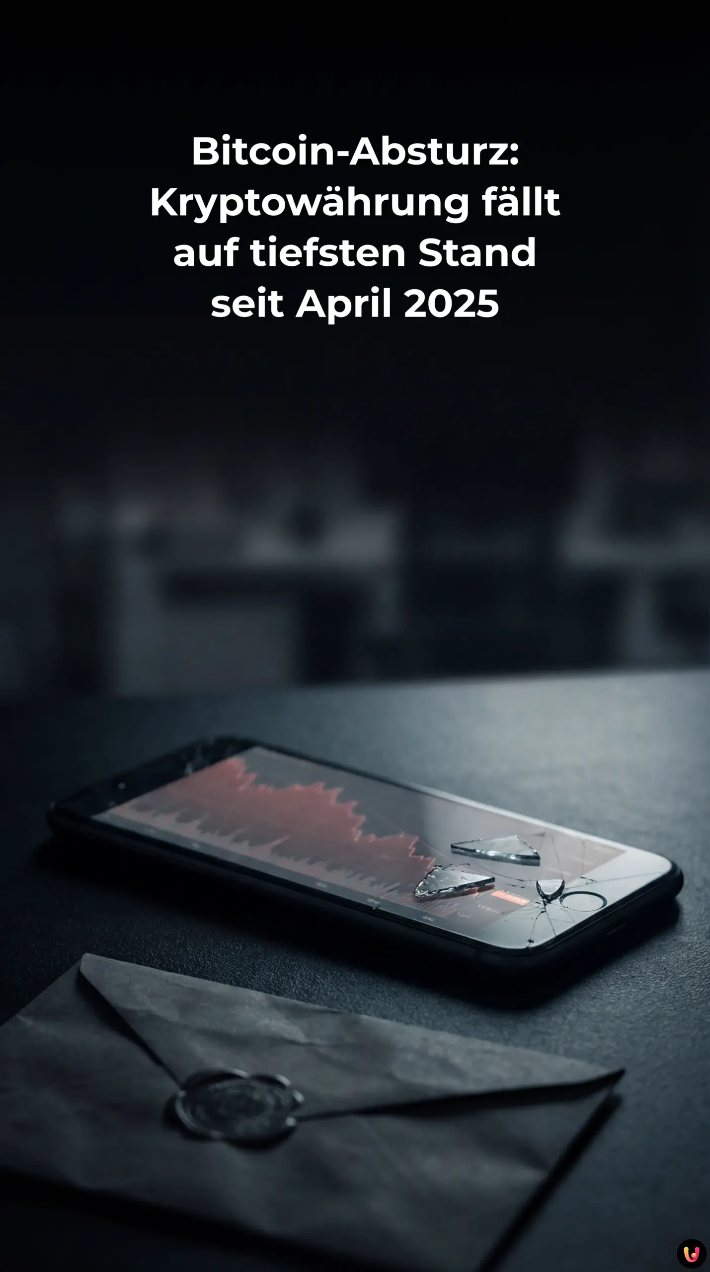 Fallender Bitcoin-Kurschart und rote Zahlen symbolisieren den Krypto-Absturz.