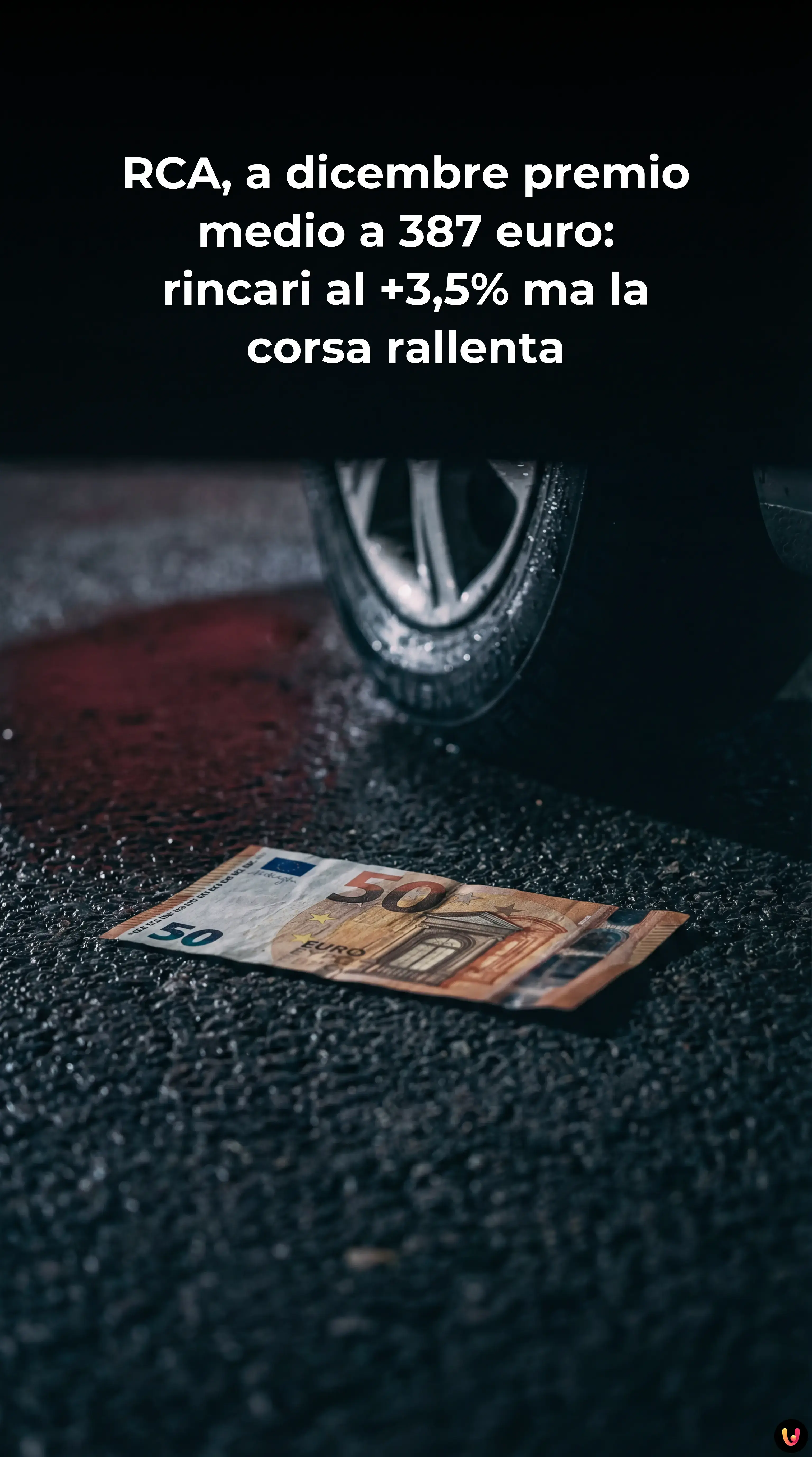 RCA, a dicembre premio medio a 387 euro: rincari al +3,5% ma la corsa rallenta