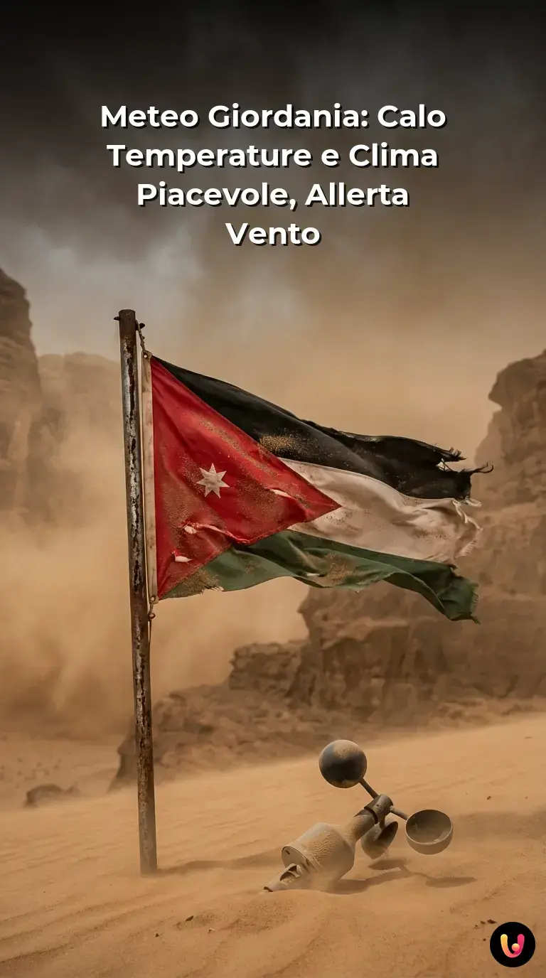 Paesaggio desertico della Giordania con cielo nuvoloso e vento che solleva sabbia