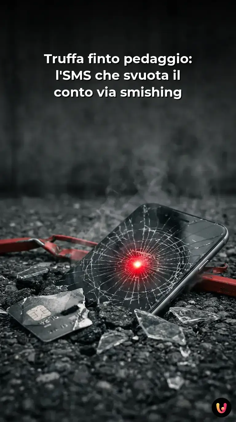 Smartphone mostra un SMS truffa di finto pedaggio autostradale con richiesta di pagamento