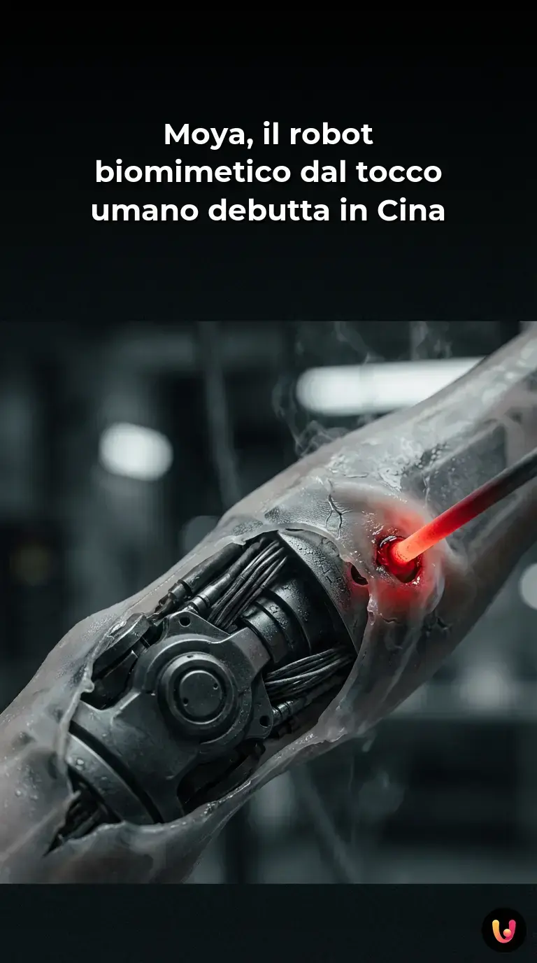 Primo piano del robot umanoide Moya con pelle sintetica realistica