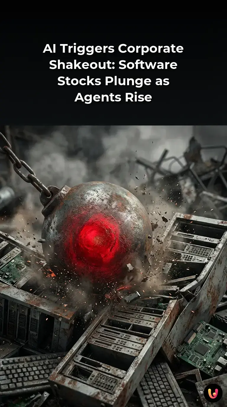 Plummeting stock market graph overlaying digital AI brain