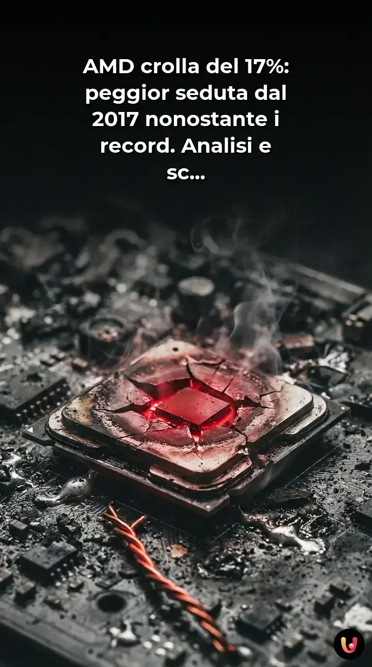 Logo AMD su sfondo di grafici finanziari in forte calo a Wall Street