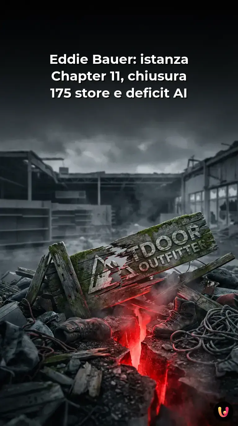 Vetrina negozio Eddie Bauer con insegna saldi chiusura e logo del brand outdoor