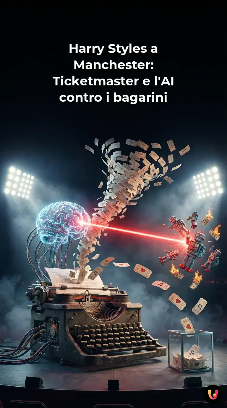 Harry Styles in concerto e grafica digitale che rappresenta l'algoritmo di Ticketmaster
