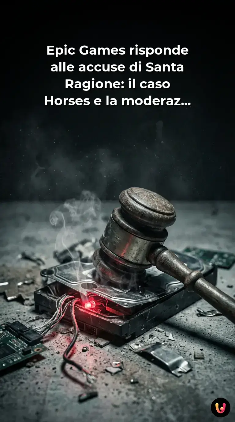 Logo Epic Games contrapposto alla grafica del videogioco Horses