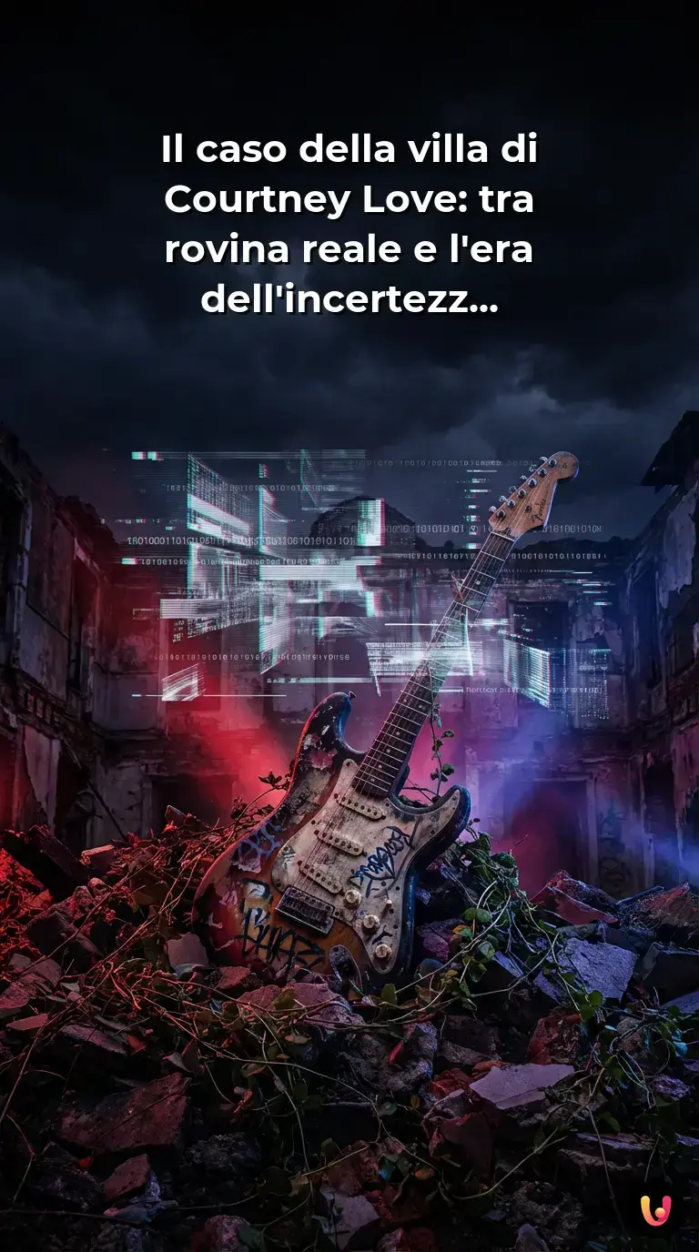 Esterno della villa abbandonata di Courtney Love a Olympia con graffiti e segni di incendio