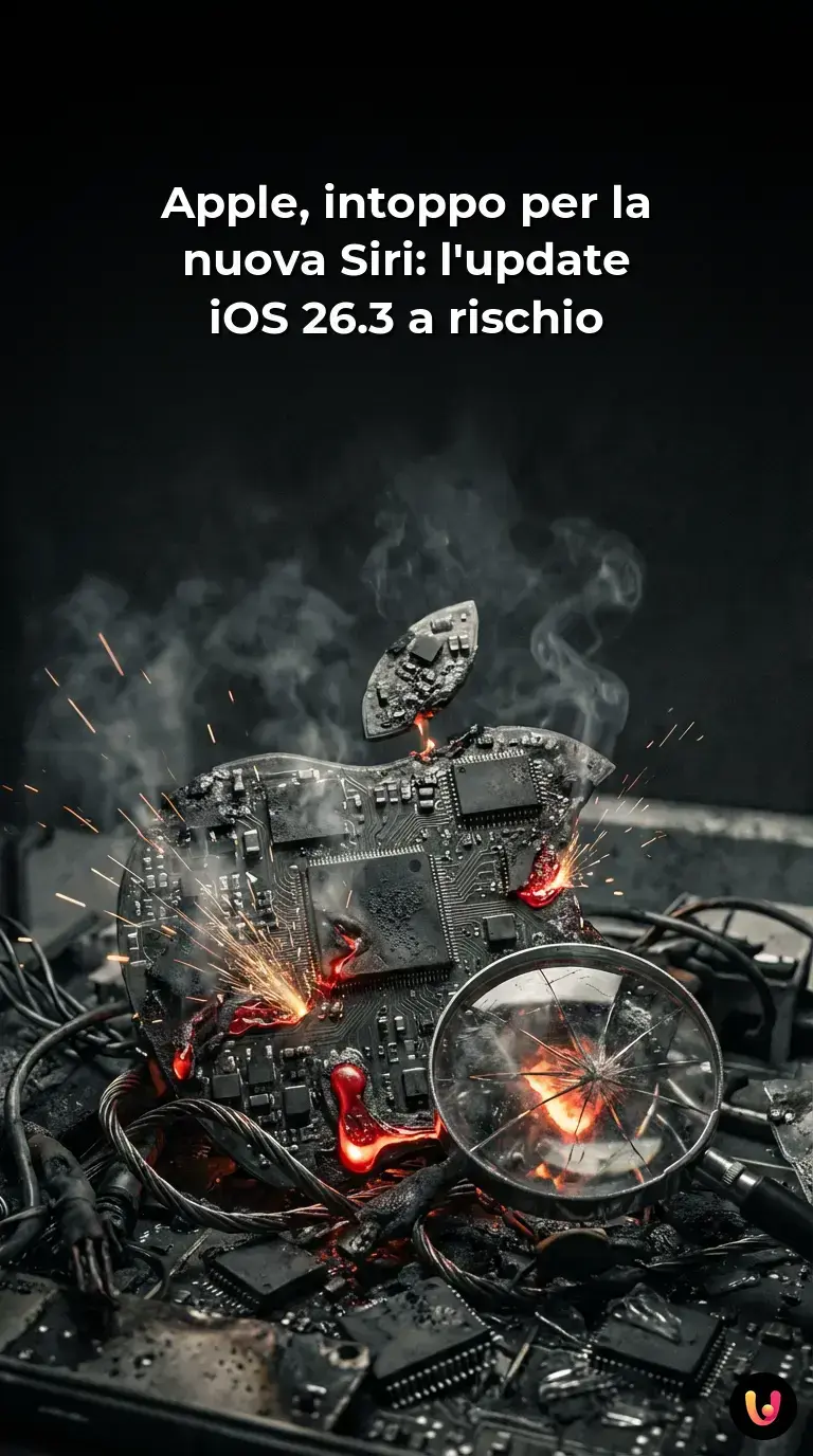 iPhone con interfaccia della nuova Siri attiva su sfondo tecnologico astratto