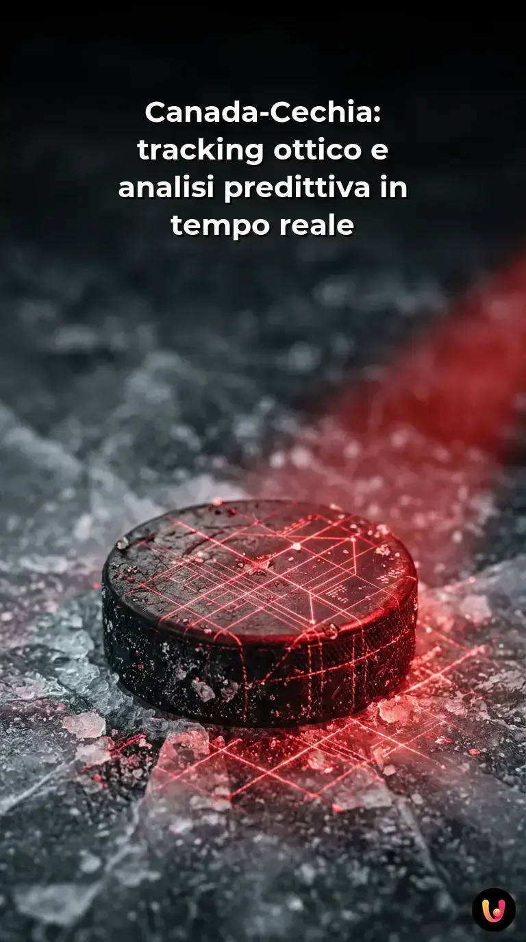 Giocatore di hockey in azione con grafiche digitali di tracking e analisi dati in sovraimpressione