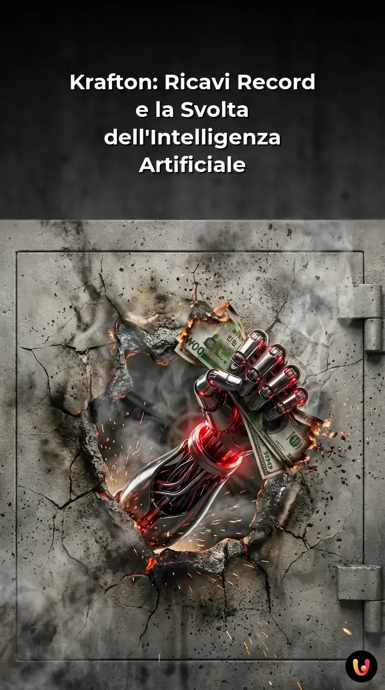 Logo Krafton illuminato su sfondo digitale che evoca intelligenza artificiale e robotica