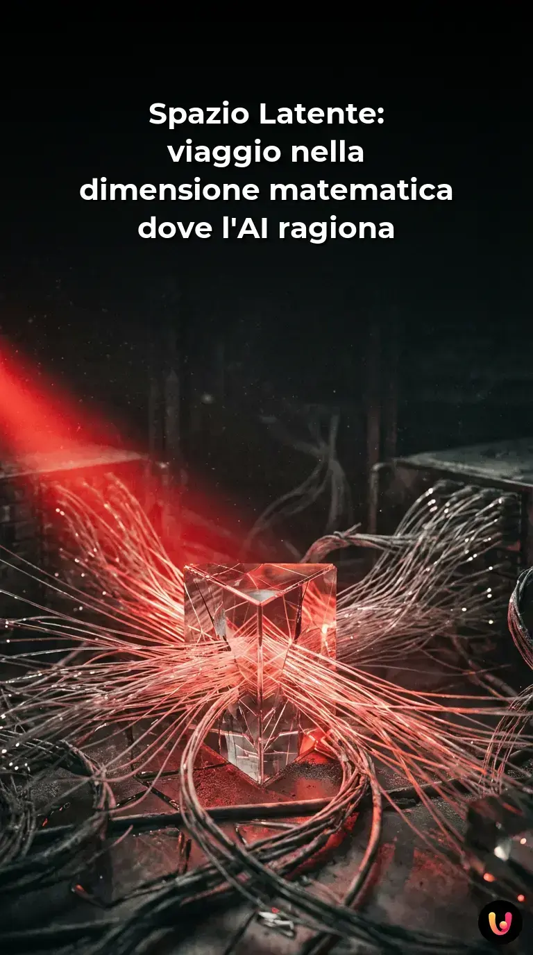 Rappresentazione astratta di reti neurali e vettori matematici nello spazio latente AI.