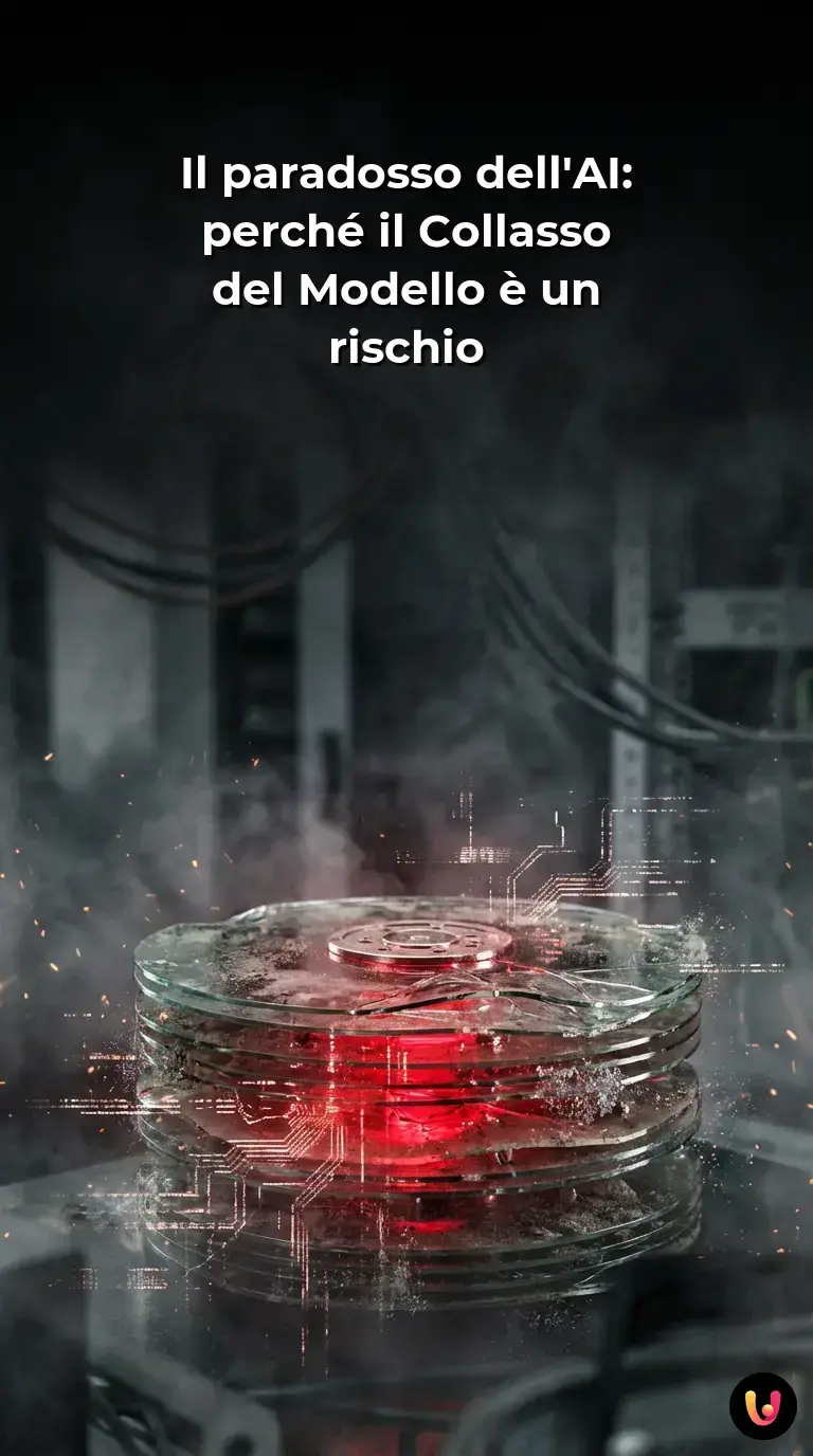 Serpente digitale olografico che si morde la coda rappresentando il paradosso dell'AI