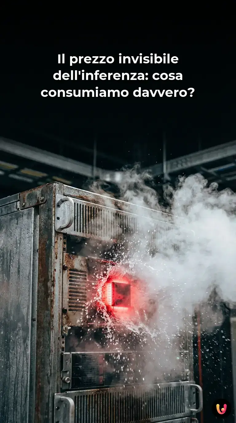 Server farm futuristica con sistemi di raffreddamento per gestire il calore dei chip AI.