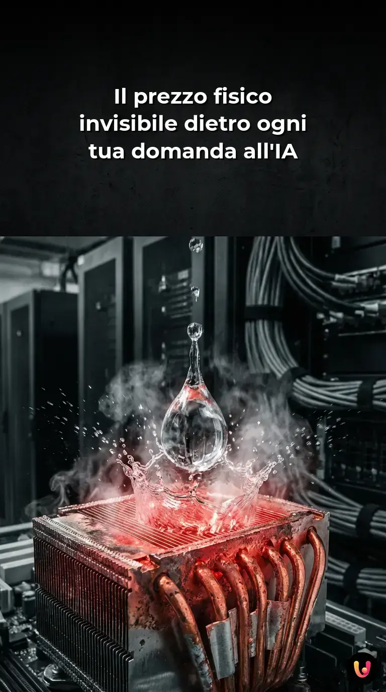 Server farm illuminata con sistema di raffreddamento ad acqua e flussi di dati digitali