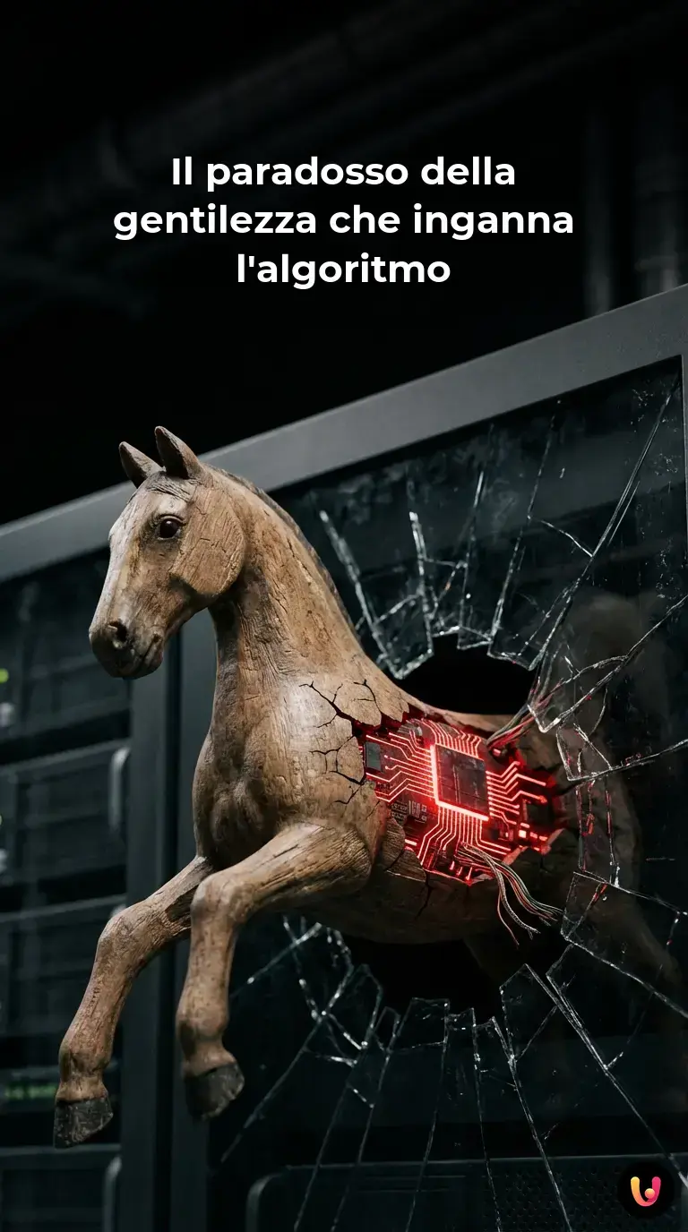 Rappresentazione astratta di un'IA manipolata dal linguaggio narrativo