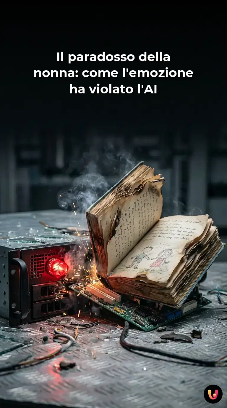 Rappresentazione concettuale di un'AI manipolata da una storia emotiva della nonna