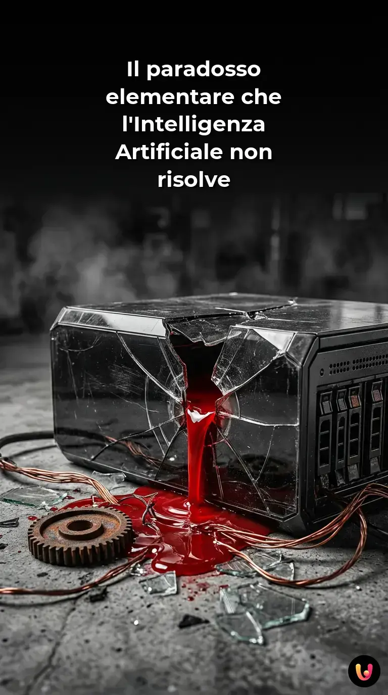 Rappresentazione concettuale di un'intelligenza artificiale confusa da un paradosso logico