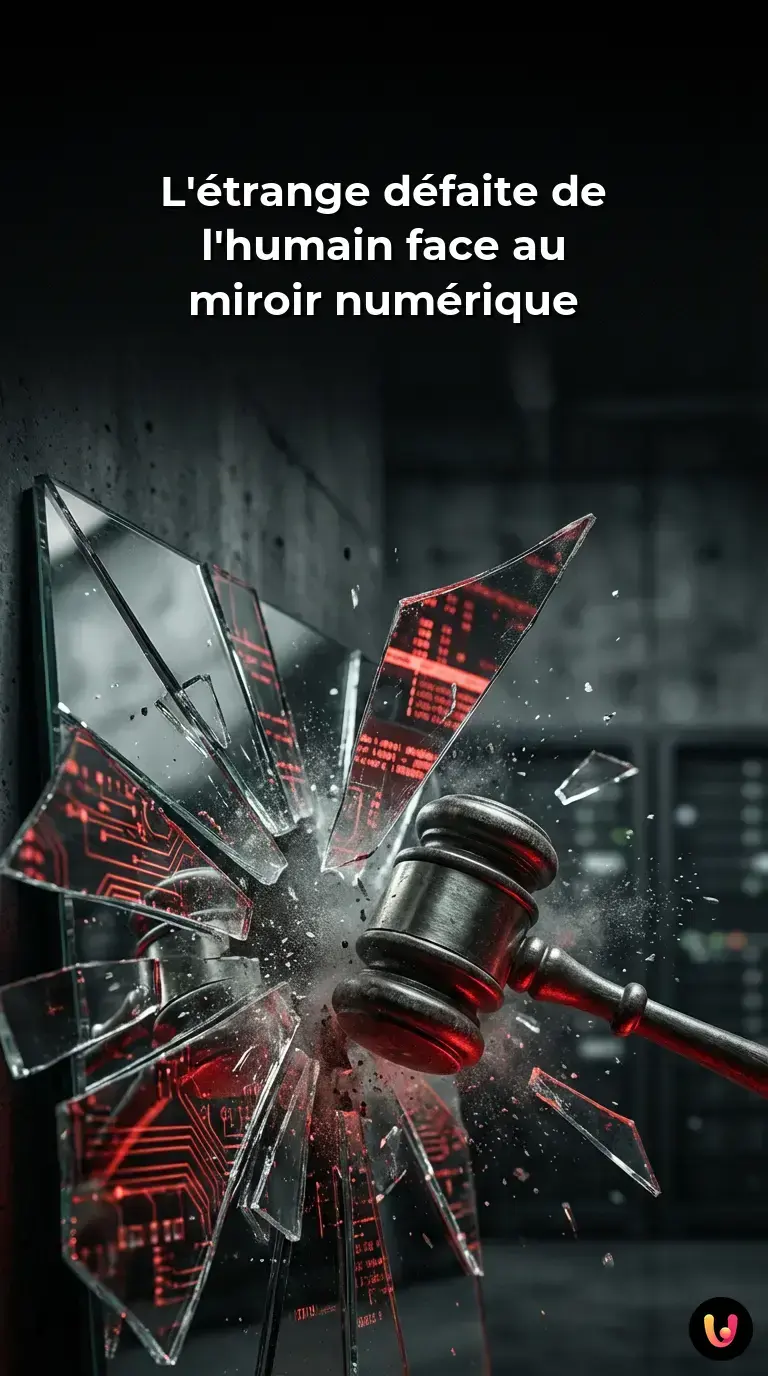 Confrontation entre un visage humain et son reflet num&eacute;rique parfait g&eacute;n&eacute;r&eacute; par une IA.