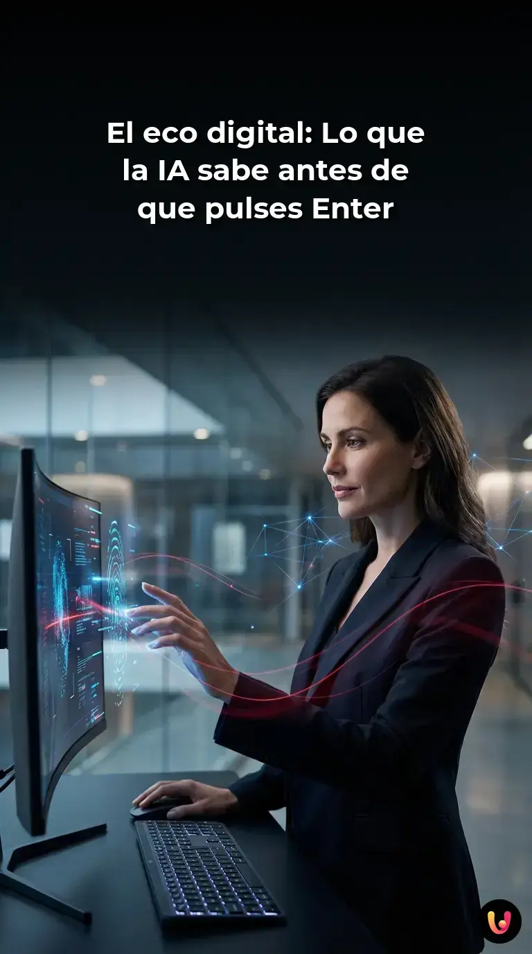 Manos sobre un teclado iluminado con visualizaci&oacute;n de algoritmos de inteligencia artificial
