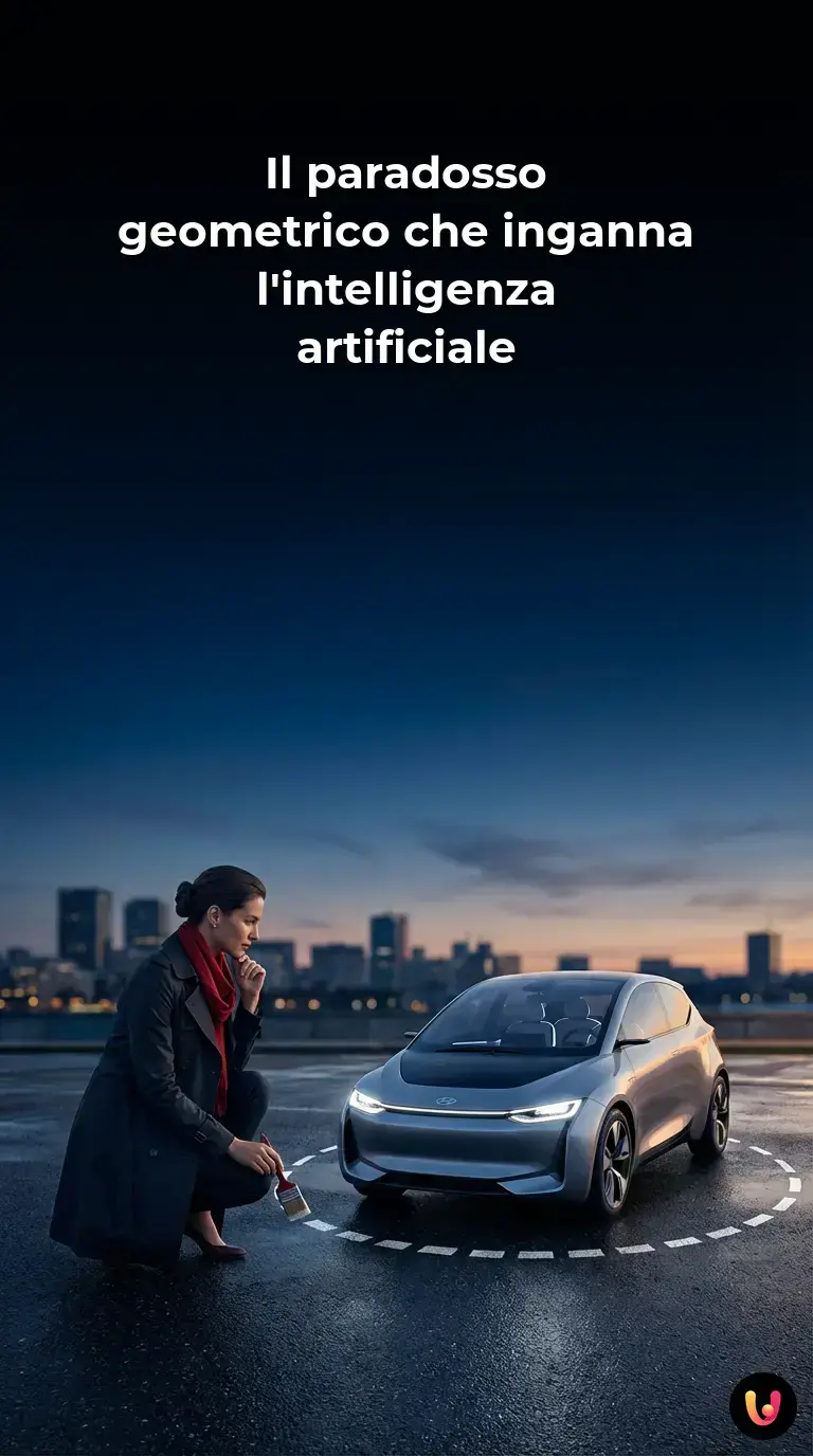 Auto a guida autonoma ferma dentro un cerchio di linee bianche tratteggiate sull'asfalto.