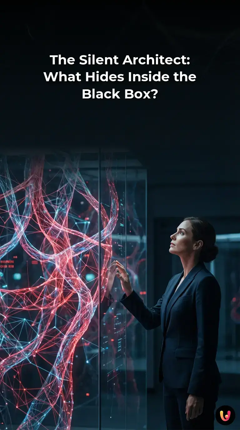 Glowing digital nodes forming a complex brain structure inside a dark cube