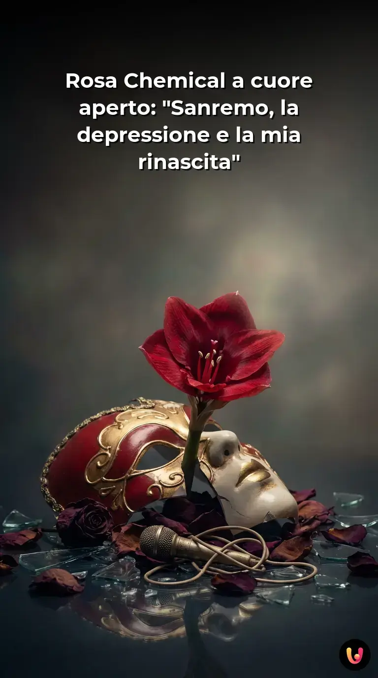 Primo piano di Rosa Chemical durante l'intervista a Ciao Maschio su Rai 1