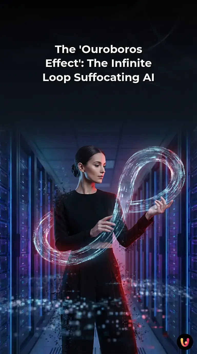 Digital Ouroboros symbol symbolizing AI training on synthetic data.