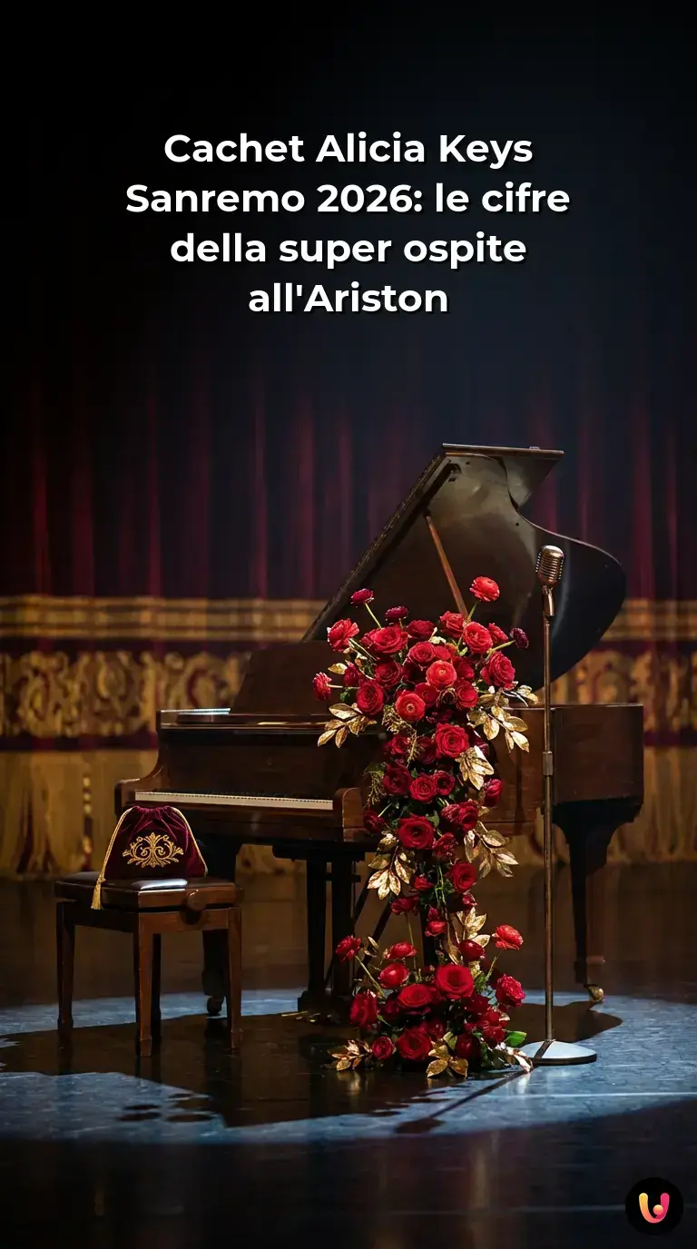 Alicia Keys al pianoforte sul palco del Teatro Ariston per il Festival di Sanremo 2026