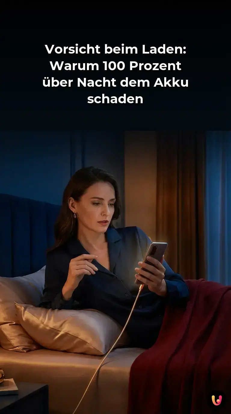 Ein Smartphone am Ladekabel zeigt 100 Prozent Akku im Dunkeln.