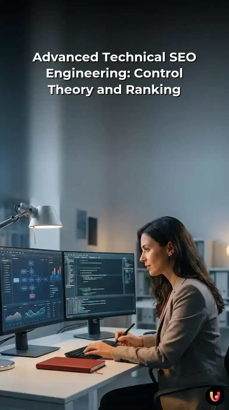 Infographic applying engineering control theory to SEO ranking strategies.