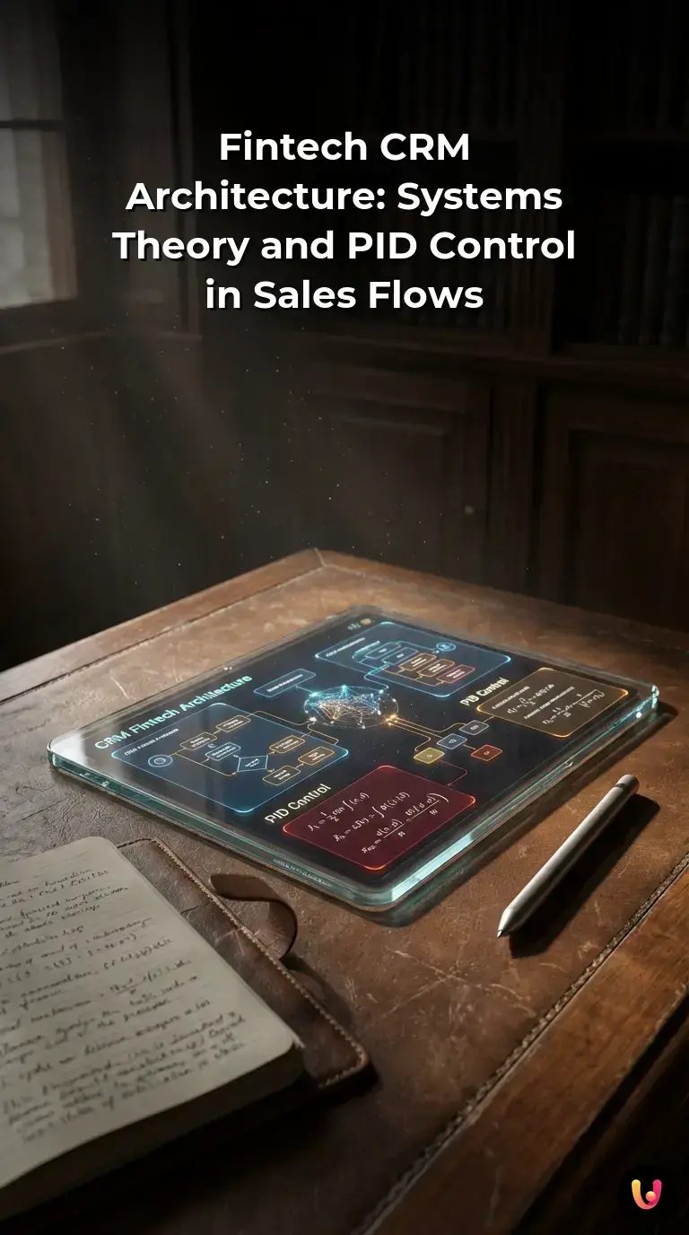 Digital abstract interface showing fintech CRM feedback loops and control theory charts.