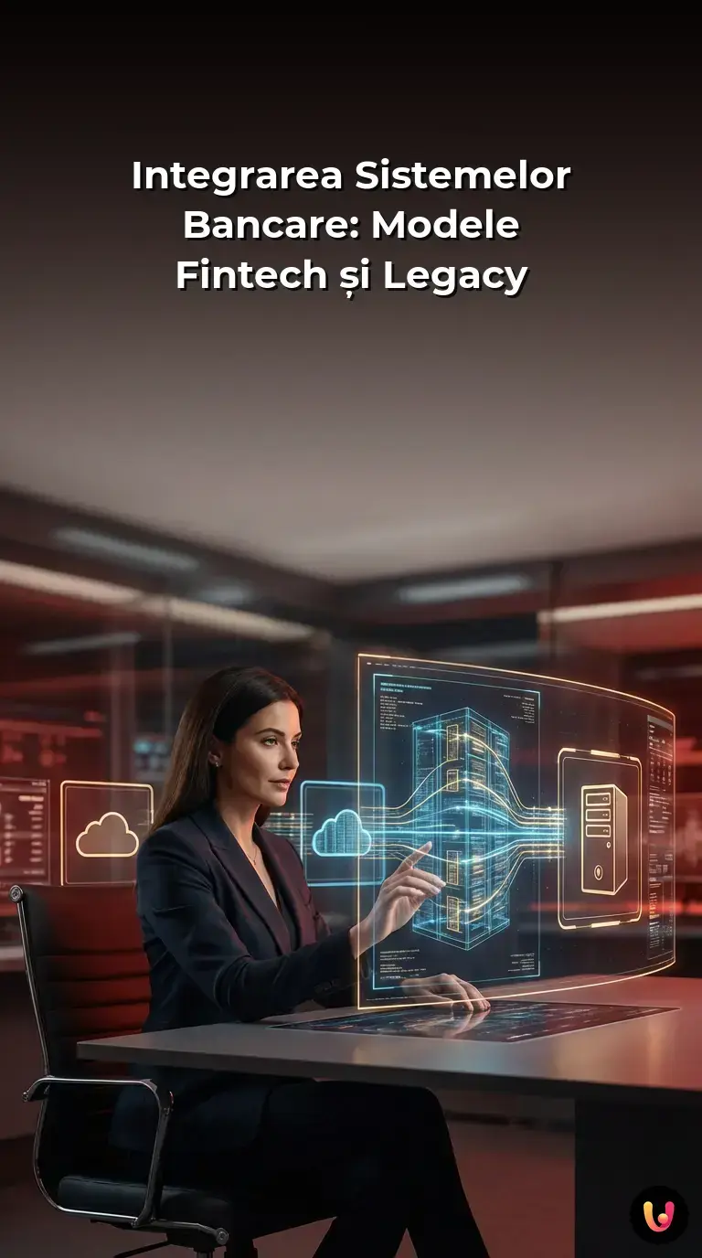 Concept digital ilustr&acirc;nd integrarea dintre fintech și sisteme bancare legacy