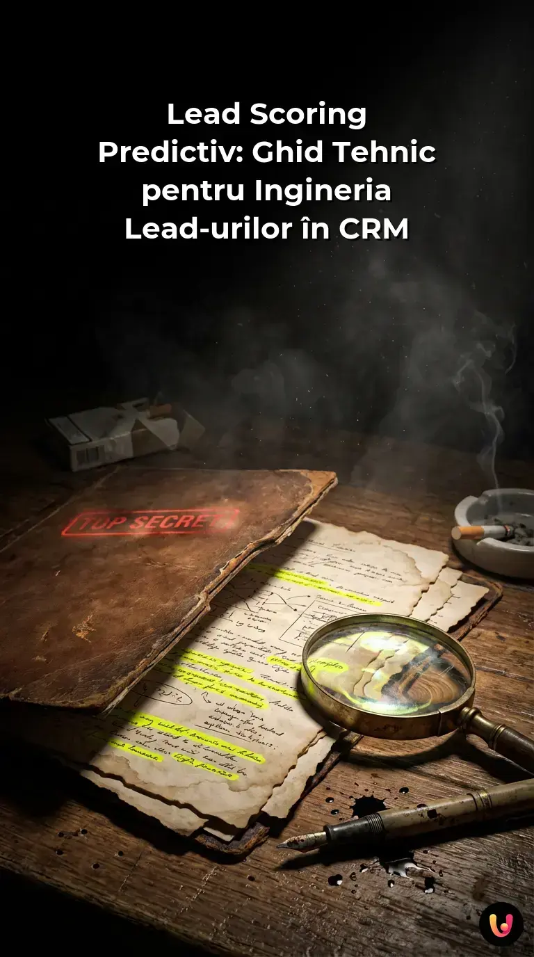 Diagramă logică a fluxului de lead scoring predictiv &icirc;ntr-un sistem CRM