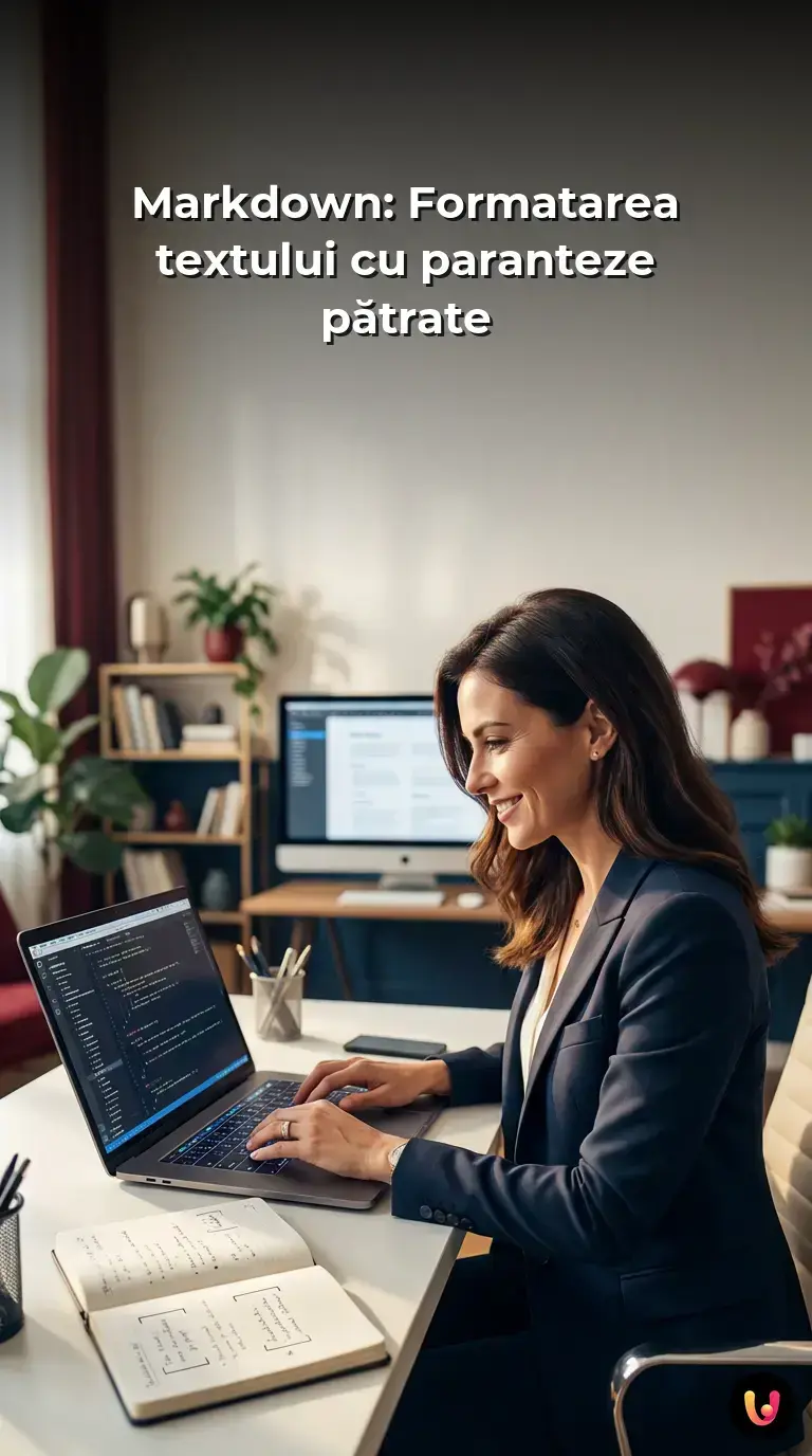 Sintaxă Markdown pe ecranul unui laptop pentru editare text