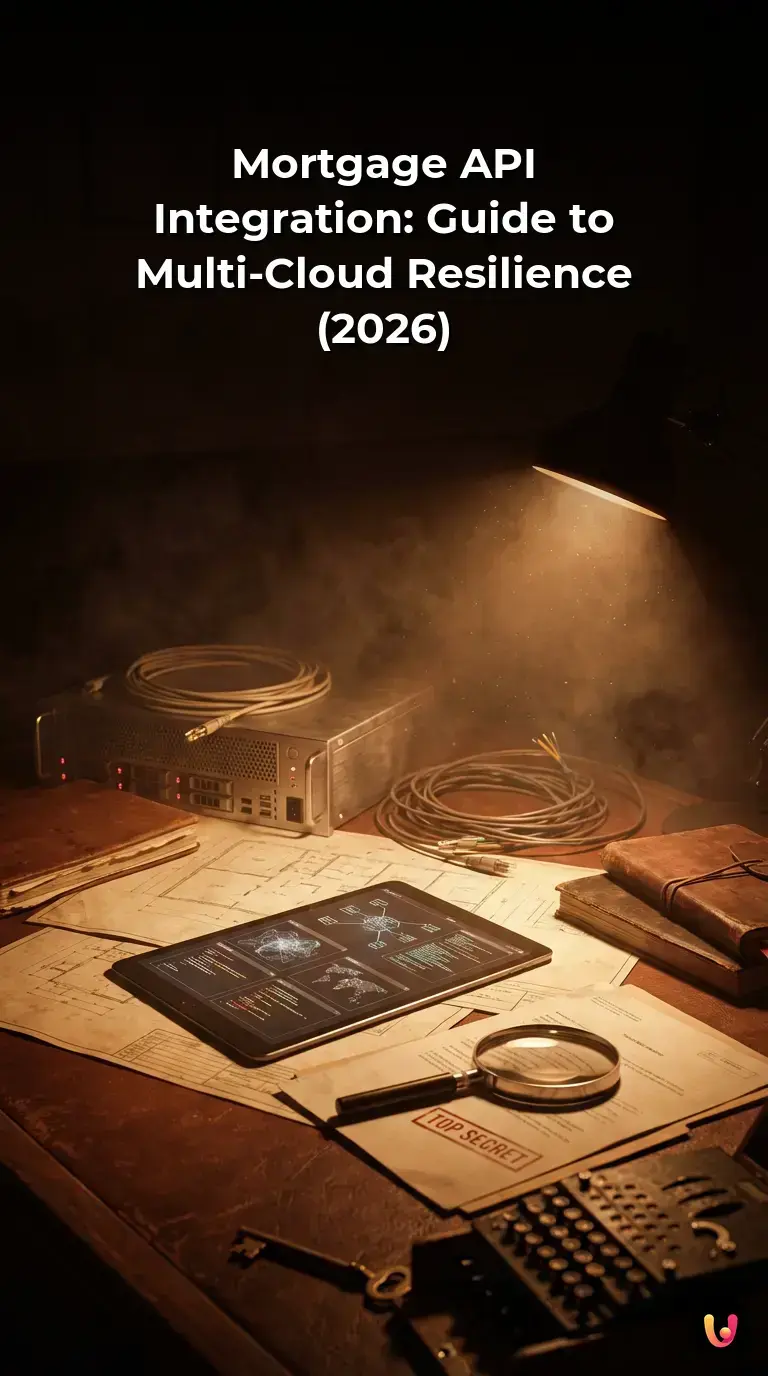 Infographic detailing resilient multi-cloud mortgage API architecture for fintech.