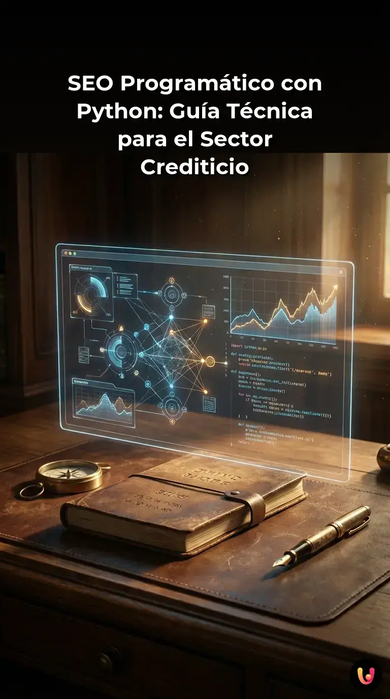 Esquema de arquitectura SEO program&aacute;tico con Python para el sector crediticio.