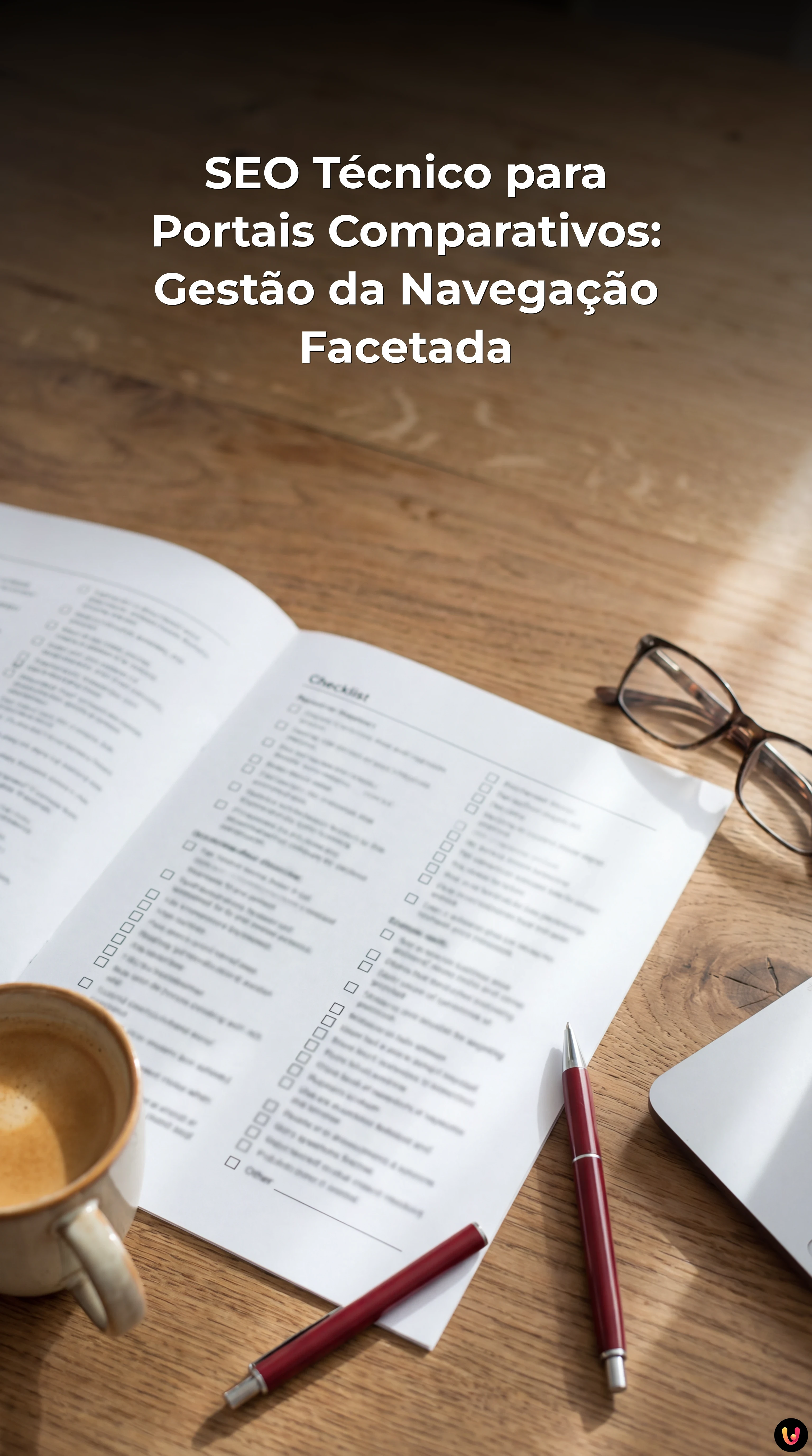 Infográfico sobre SEO técnico e gestão de navegação facetada para portais.