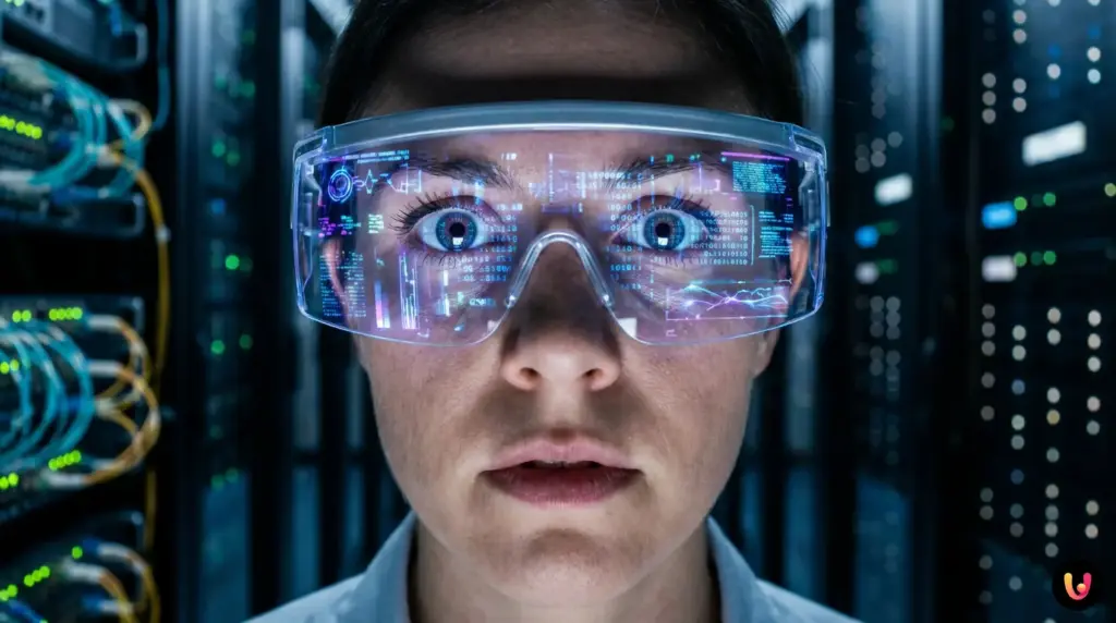 Representa&ccedil;&atilde;o gr&aacute;fica de intelig&ecirc;ncia artificial processando dados e escolhas de entretenimento.