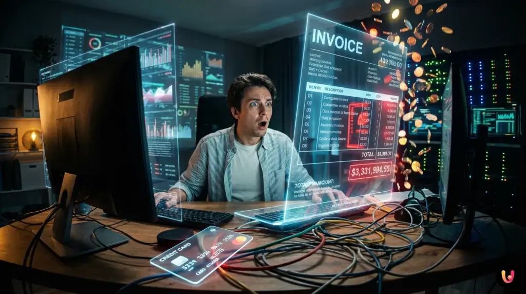 Dashboard digitale con grafici che analizzano i costi a consumo degli agenti IA.