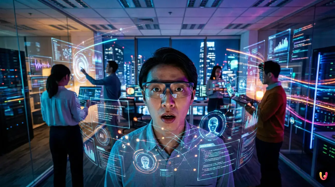 Benutzeroberfl&auml;che einer Software f&uuml;r die Unternehmenssuche, verwaltet von KI-Agenten.